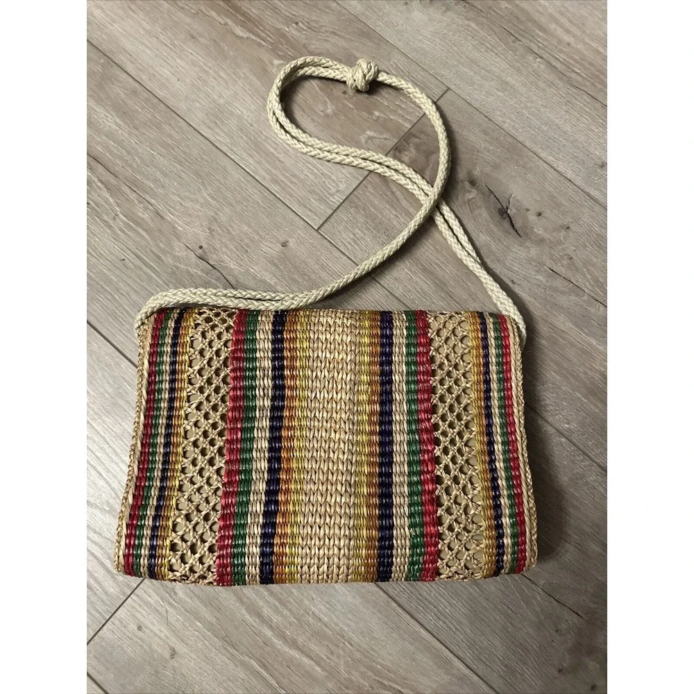 Vintage Rainbow Striped Straw Purse Shoulder‎ Bag